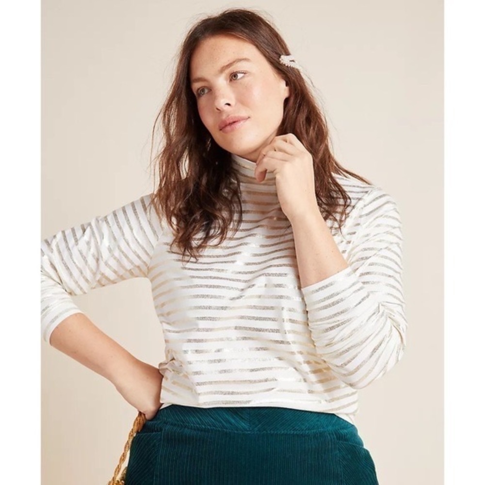 Anthropologie Maeve Gold Striped Turtleneck